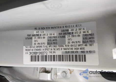 2025 Mazda Cx-30 2.5 S Select Sport z USA, uszkodzony, nr VIN 3MVDMBBM1SM800712